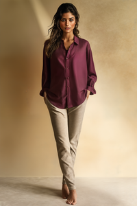 BURGUNDY LINEN RELAXED SHIRT