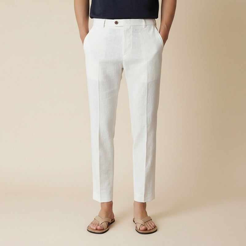 IVORY LINEN CROPPED TROUSER