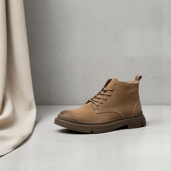 CAMEL SUEDE LACE-UP BOOT