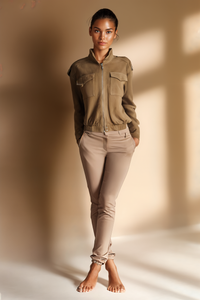 CAMEL SUEDE STAND-COLLAR BOMBER
