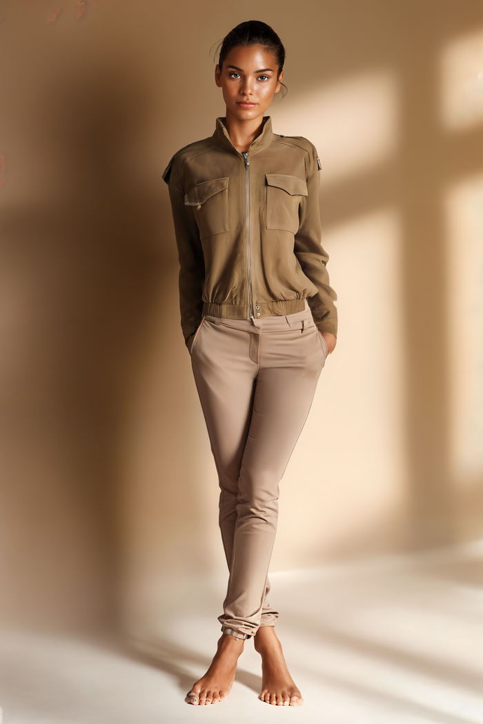 CAMEL SUEDE STAND-COLLAR BOMBER