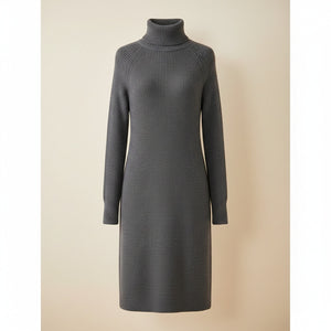 CHARCOAL RIBBED TURTLENECK KNIT DRESS