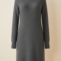 CHARCOAL RIBBED TURTLENECK KNIT DRESS
