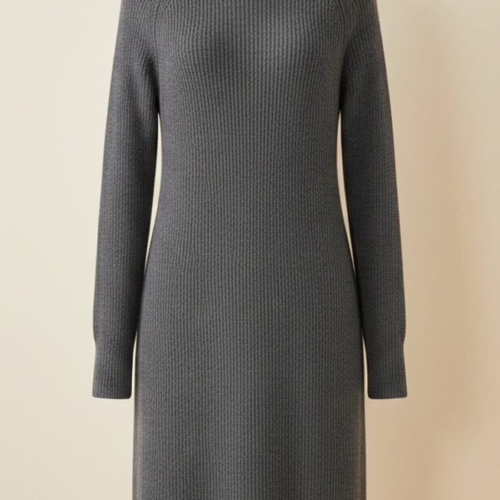 CHARCOAL RIBBED TURTLENECK KNIT DRESS