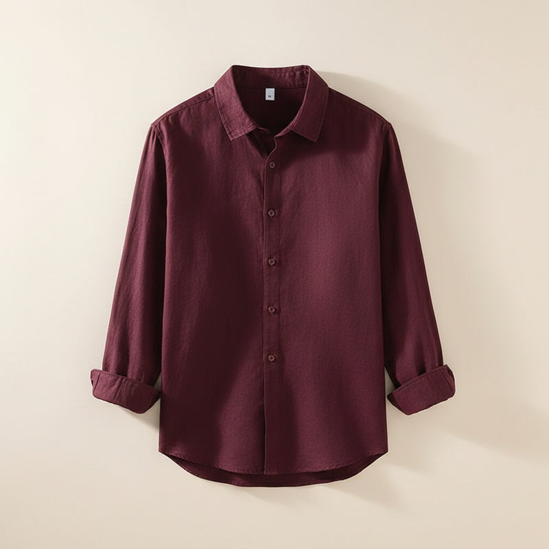 BURGUNDY LINEN RELAXED SHIRT