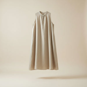 MANDARIN COLLAR LINEN MIDI DRESS