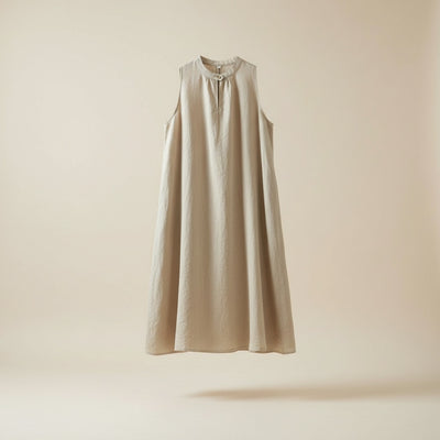 MANDARIN COLLAR LINEN MIDI DRESS