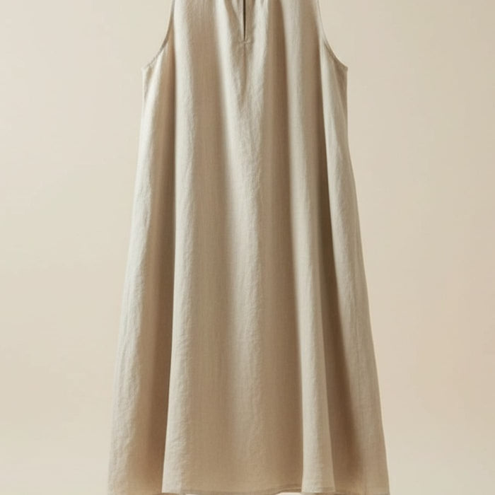 MANDARIN COLLAR LINEN MIDI DRESS