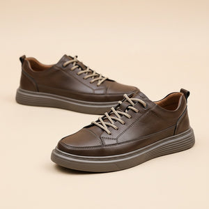 TONAL BROWN LEATHER LOW-TOP