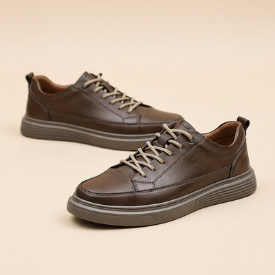 TONAL BROWN LEATHER LOW-TOP