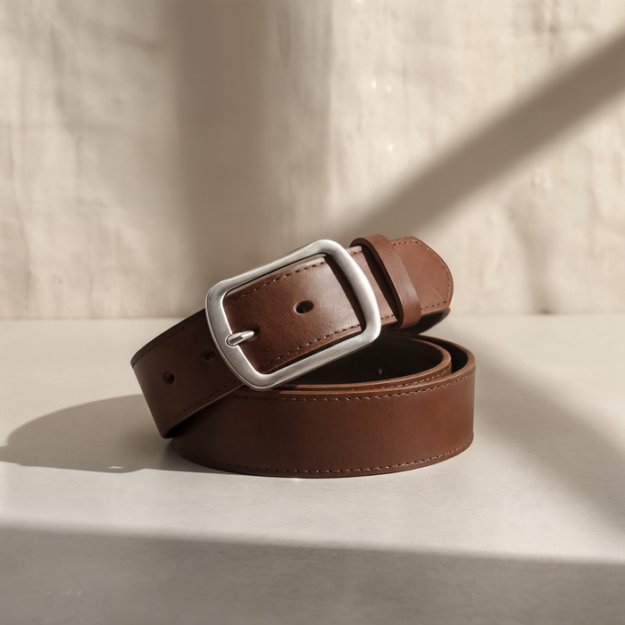 BROWN SILVER-PIN LEATHER BELT