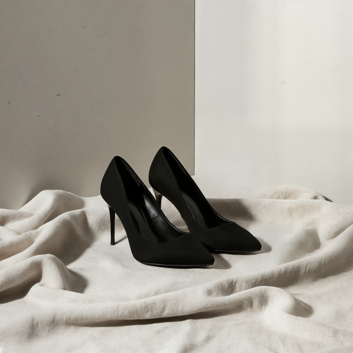 BLACK POINTED SUEDE STILETTO PUMP