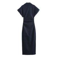RUCHED INDIGO MIDI DRESS