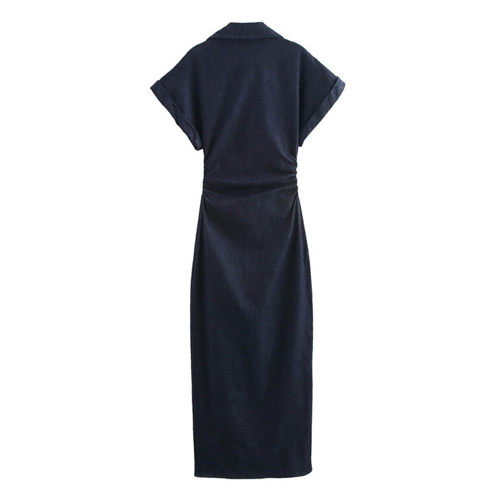 RUCHED INDIGO MIDI DRESS
