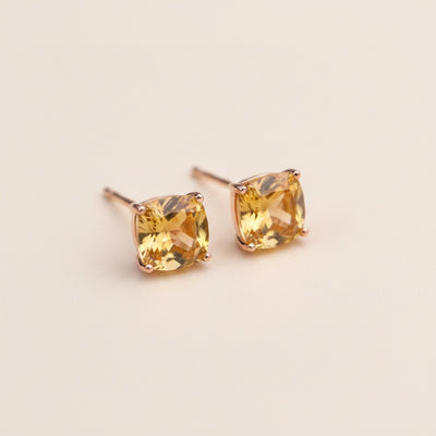 WARM CITRINE CUSHION STUD EARRINGS