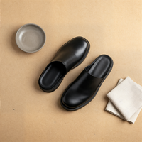 BLACK LEATHER BACKLESS LOAFER MULE