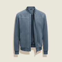 SLATE SUEDE MINIMALIST BOMBER JACKET