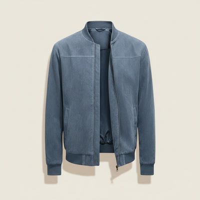 SLATE SUEDE MINIMALIST BOMBER JACKET
