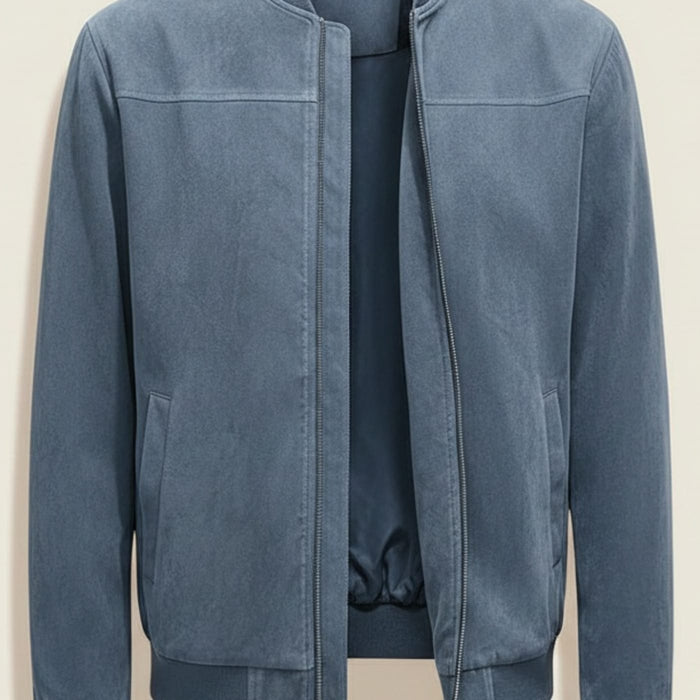SLATE SUEDE MINIMALIST BOMBER JACKET