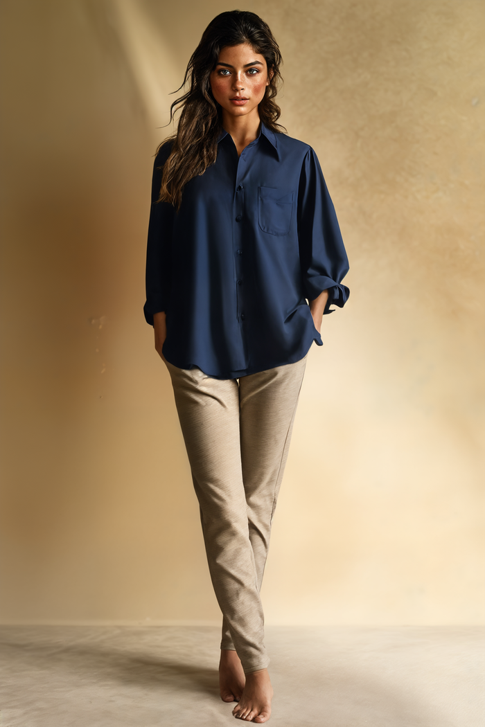 NAVY LINEN LONG-SLEEVE SHIRT