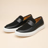 BLACK LEATHER SADDLE SLIP-ON