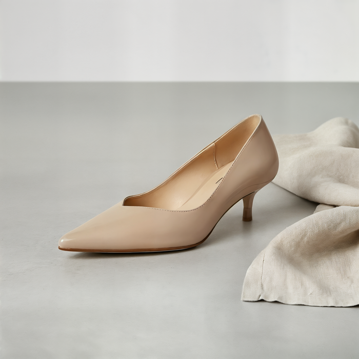 BLUSH POINTED KITTEN HEEL PUMP