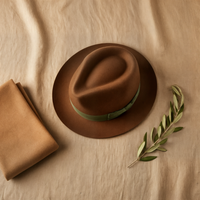 CAMEL FELT FEDORA WITH OLIVE BAND