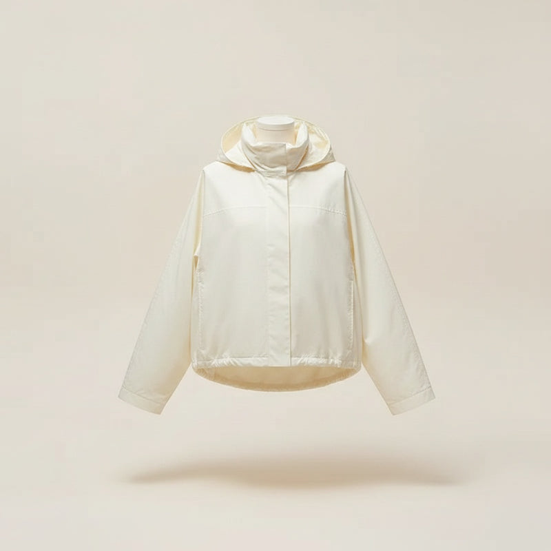 CROPPED COCOON HOODED SHELL JACKET