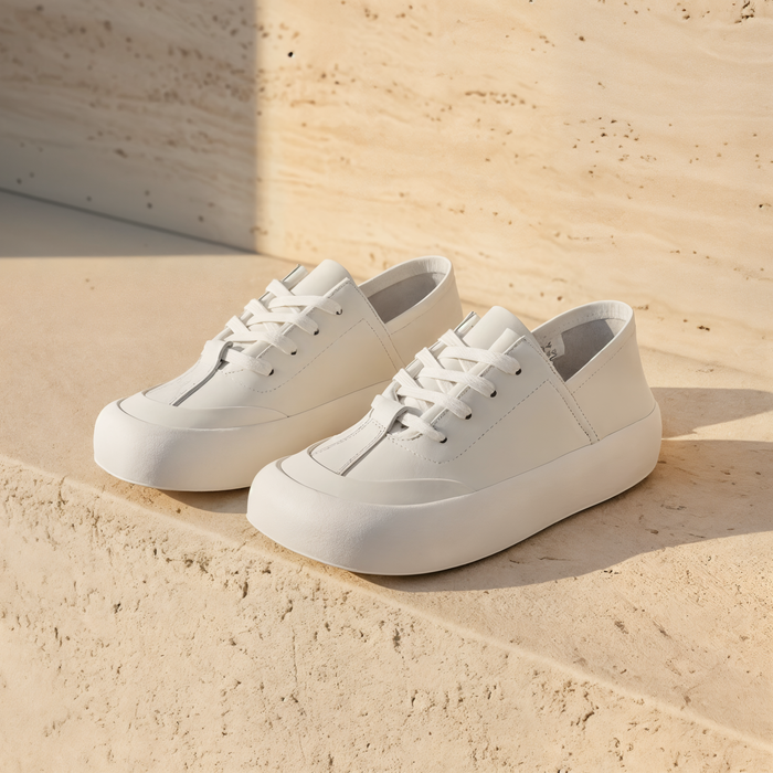 SQUARE TOE LEATHER PLATFORM SNEAKER