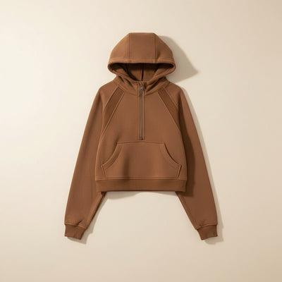 CROPPED HALF-ZIP LOOPBACK HOODIE