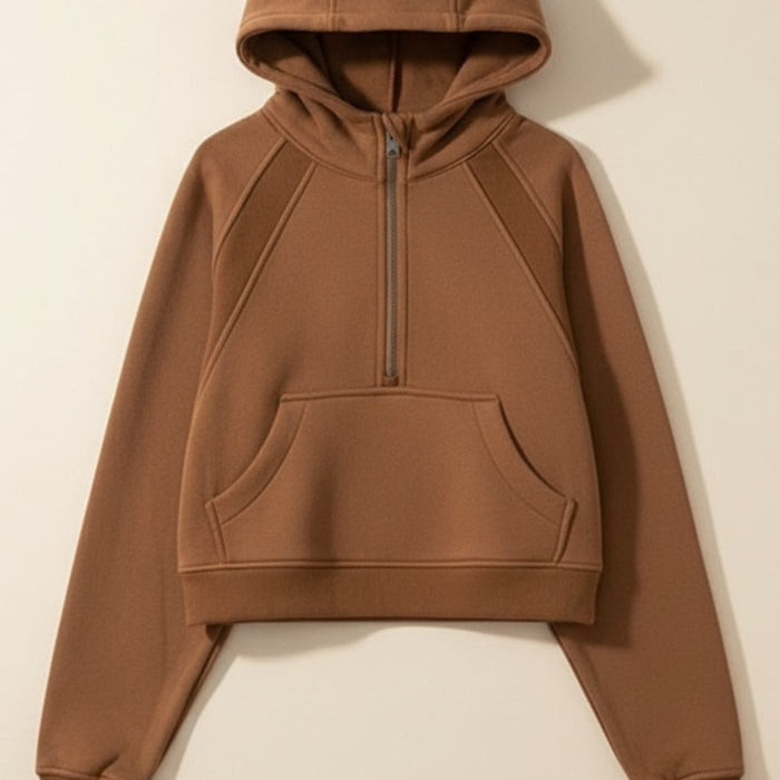 CROPPED HALF-ZIP LOOPBACK HOODIE