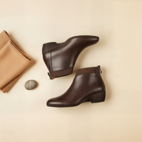 CHOCOLATE ALMOND-TOE LEATHER ANKLE BOOT