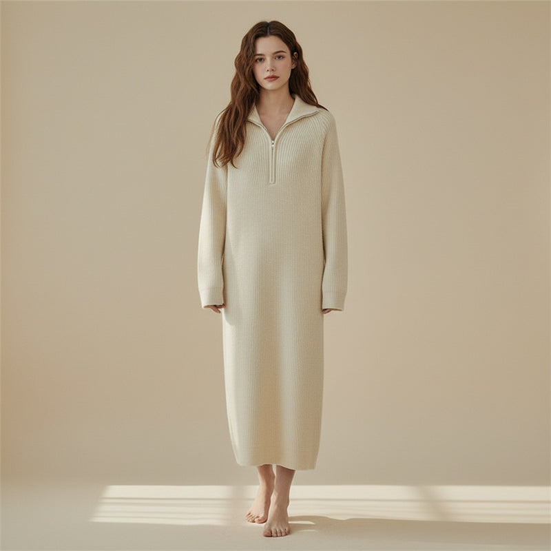 IVORY FUNNEL KNIT MIDI DRESS