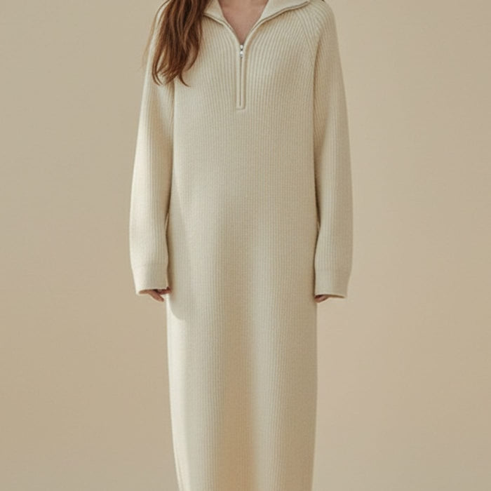IVORY FUNNEL KNIT MIDI DRESS