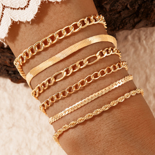 CHAIN GANG STACK — 6-PIECE GOLD BRACELET SET