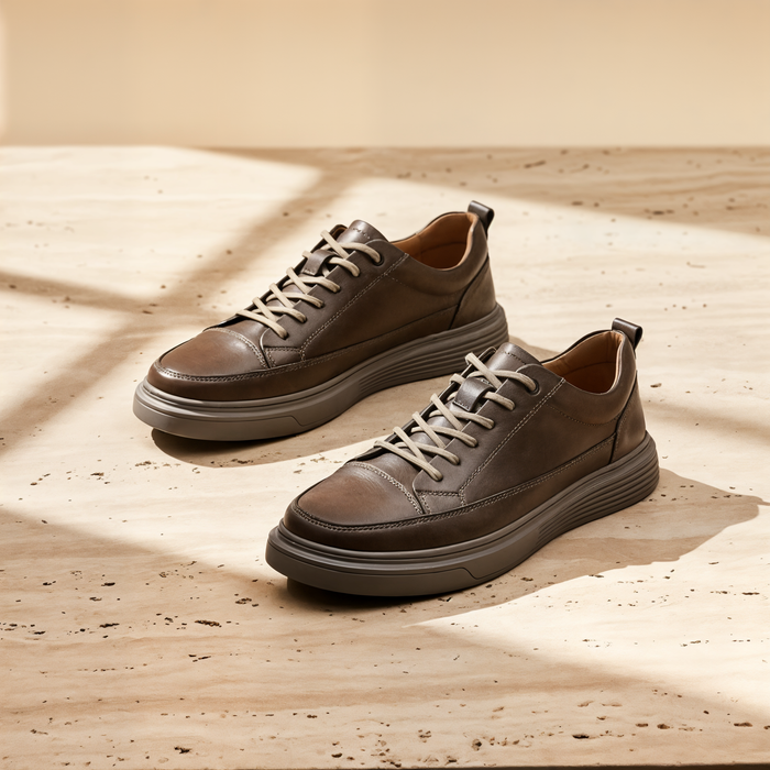 TONAL BROWN LEATHER LOW-TOP