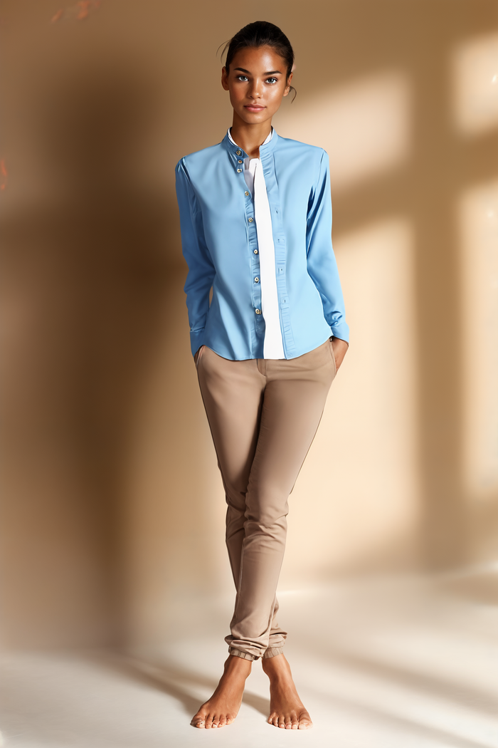 COTTON OXFORD BAND-COLLAR SHIRT