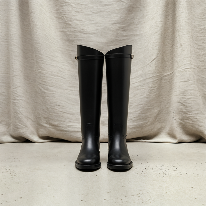 BLACK LEATHER KNEE-HIGH RIDING BOOT