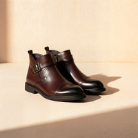 BURGUNDY BUCKLED CHELSEA ANKLE BOOT