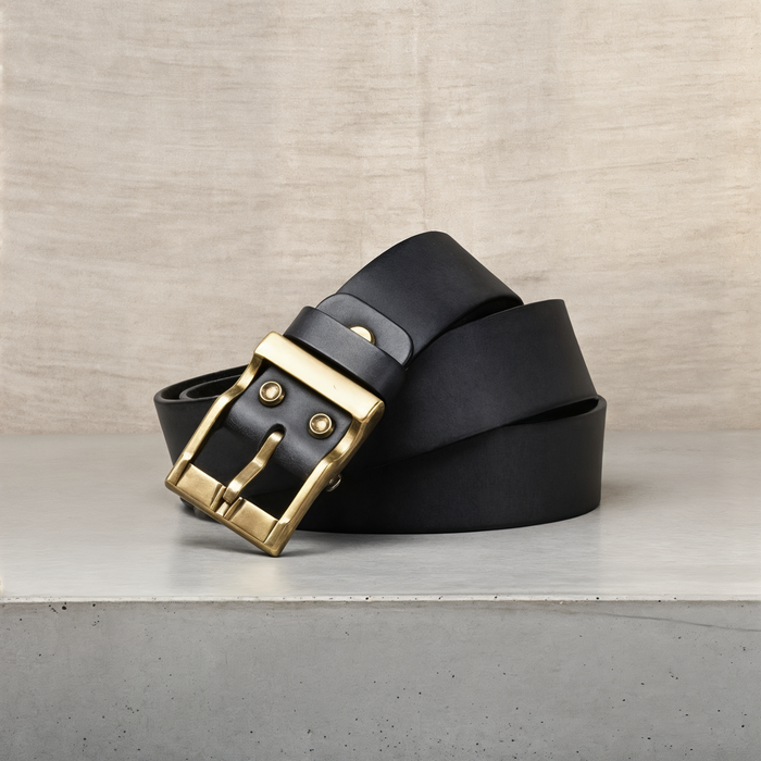 WASHED LEATHER DOUBLE PRONG BELT