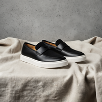 BLACK LEATHER SADDLE SLIP-ON