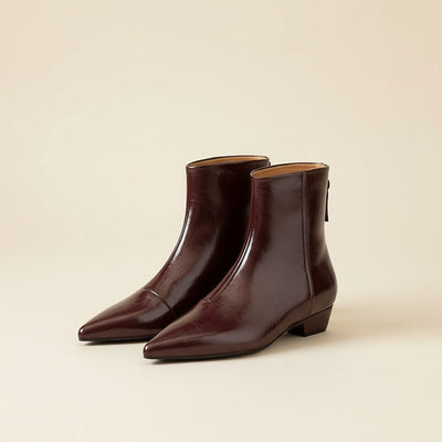OXBLOOD POINTED LEATHER ANKLE BOOT