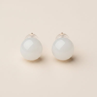 WHITE JADE ORB STUDS