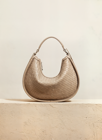 WOVEN CRESCENT LEATHER SHOULDER BAG