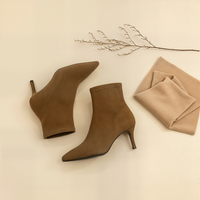 CAMEL POINTED SUEDE STILETTO ANKLE BOOT