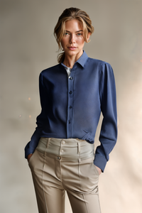BRUSHED WOOL-BLEND POINT COLLAR SHIRT