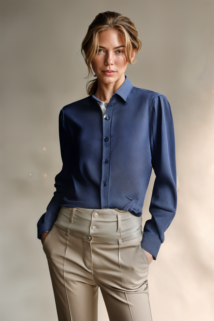 BRUSHED WOOL-BLEND POINT COLLAR SHIRT