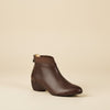 CHOCOLATE ALMOND-TOE LEATHER ANKLE BOOT