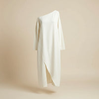 IVORY LINEN ASYMMETRIC MIDI DRESS