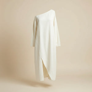 IVORY LINEN ASYMMETRIC MIDI DRESS